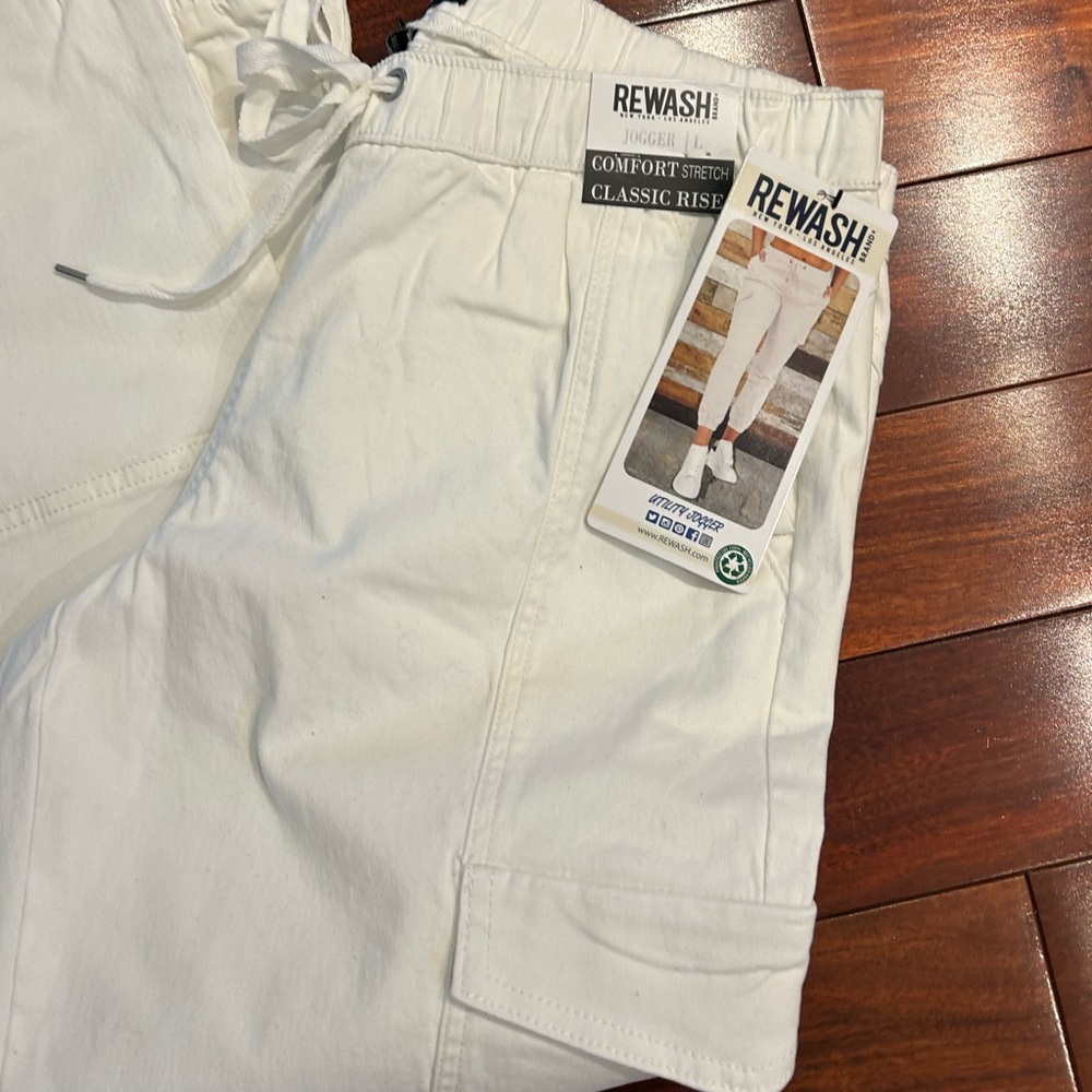 NWT-Rewash White Utility Cargo Jogger Pants-Comfort Stretch Athleisure - Picture 8 of 10